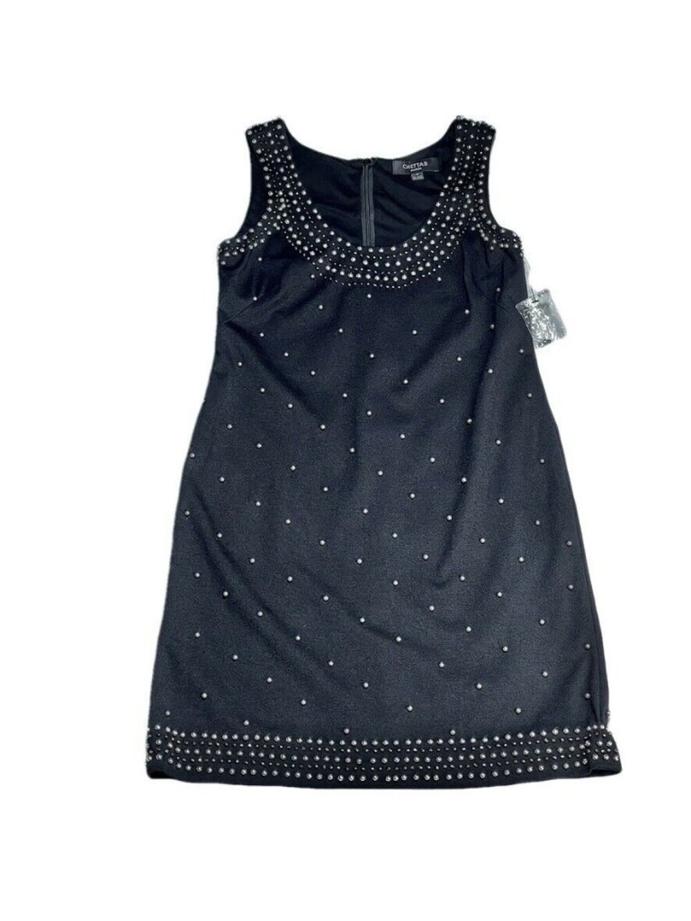 Black Sleeveless Studded Scoop Neck Dress By Chettab Sunhee Size 4 Rayon Blend